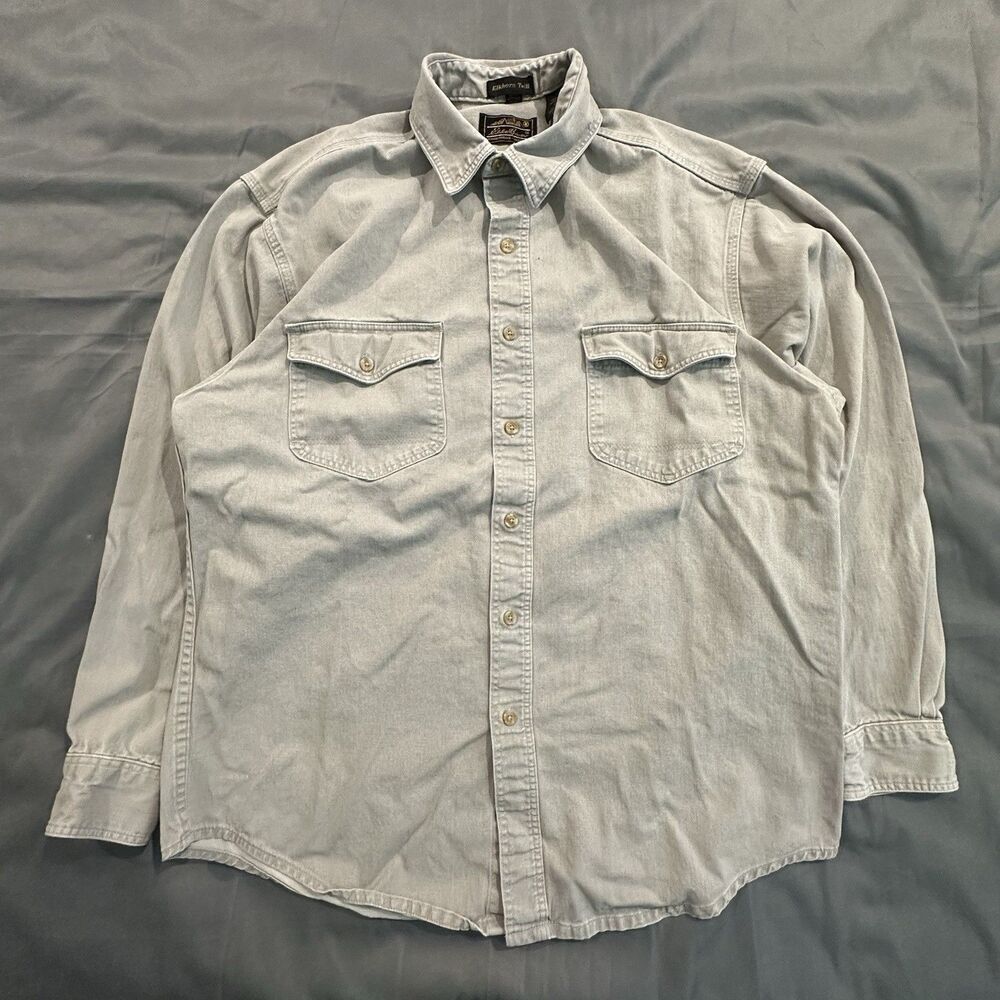 Vintage 90s Eddie Bauer Shirt Mens Large Elkhorn Twill Made In USA Beige Button